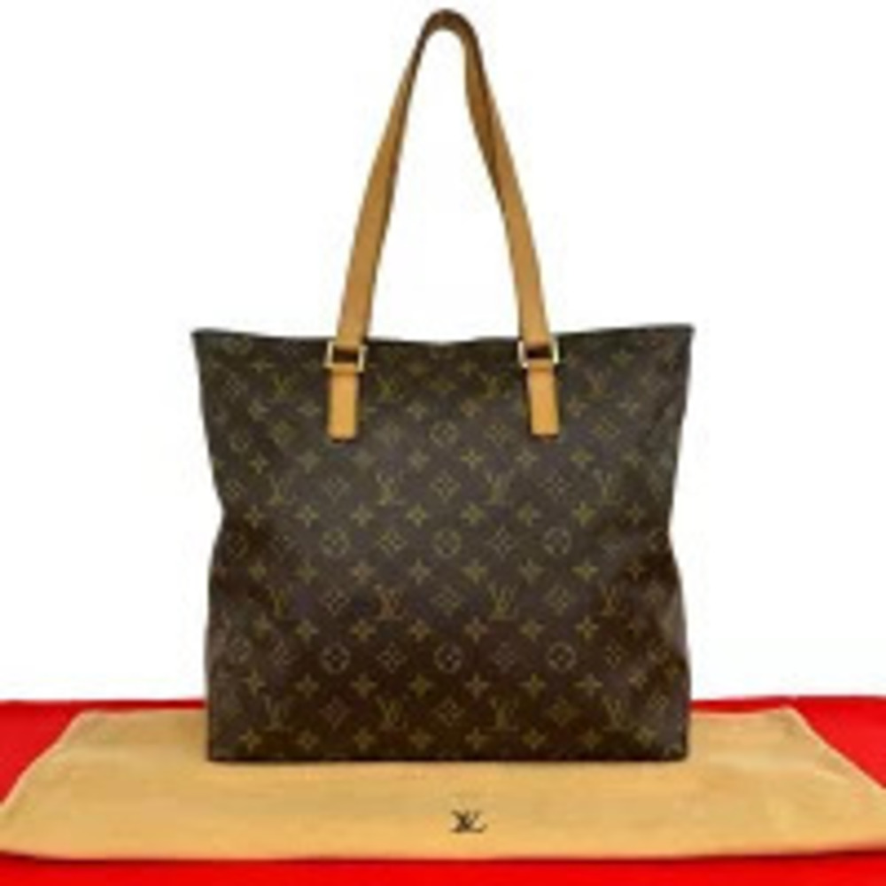 Louis Vuitton Cabas Mezzo Monogram Leather Tote Shoulder Bag Brown